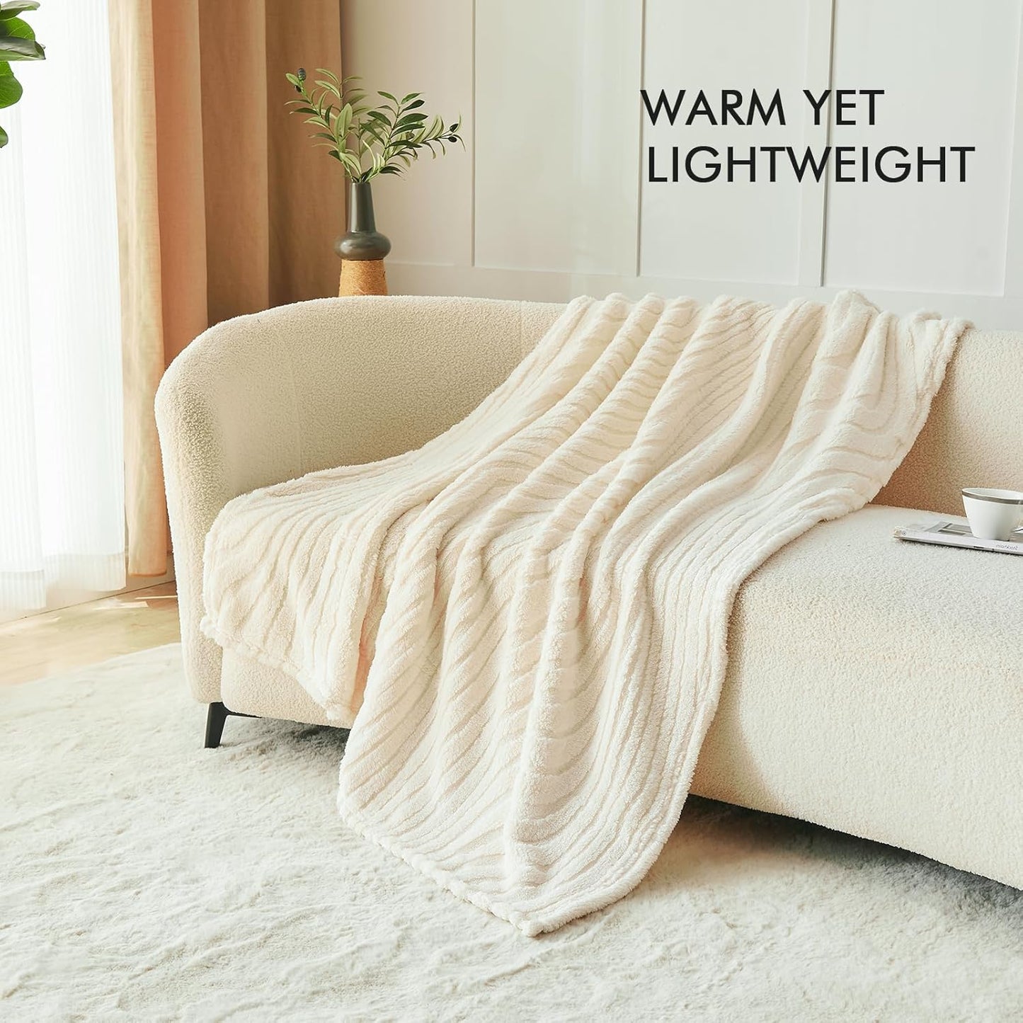 Lifein Throw Blanket - Cream Wave Boho Fleece Blanket for Couch | Soft, Lightweight 50x60in Decorative Throw
