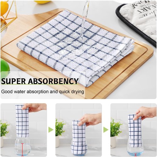 Homaxy 100% Cotton Kitchen Towels 6 Pack-15 X 25 Inches, Check Design Waffle Weave Hand Tea Towels, Super Soft and Absorbent Dish Towel for Drying Dishes, Navy Blue