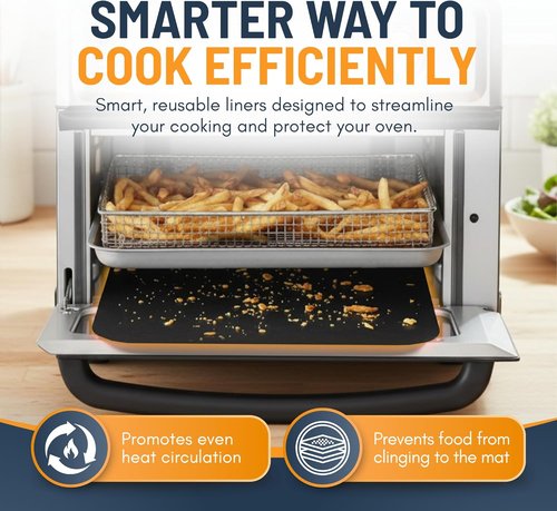 Breville Toaster Oven Liners - Reusable Non-Stick Heat Resistant 12"x12" (Black) | 4 Pack