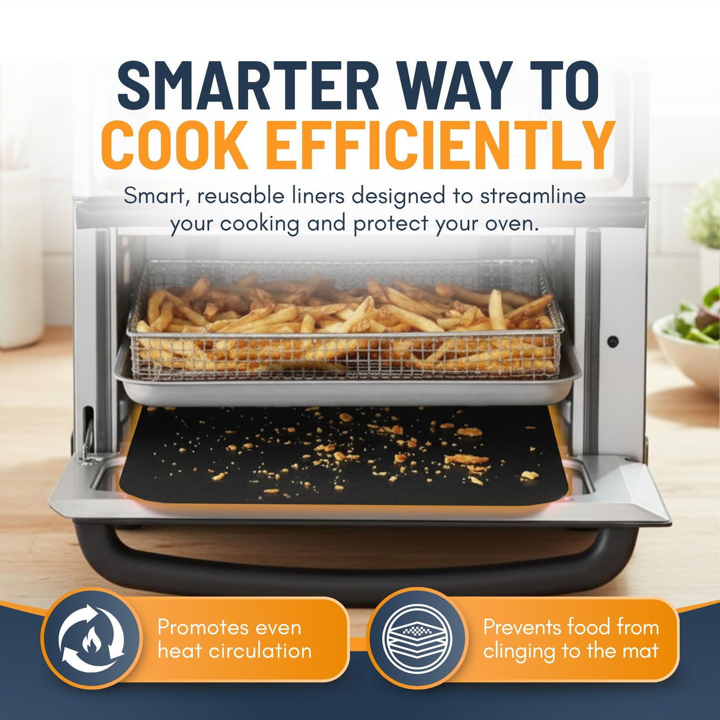 Toaster Oven Liners for Bottom of Oven (4 Pack) Reusable Non-Stick Heat Resistant Toaster Liners, Compatible with Breville, Cuisinart, Black & Decker, Dash, and More - Air Fryer Liners 12"x12" (Black)