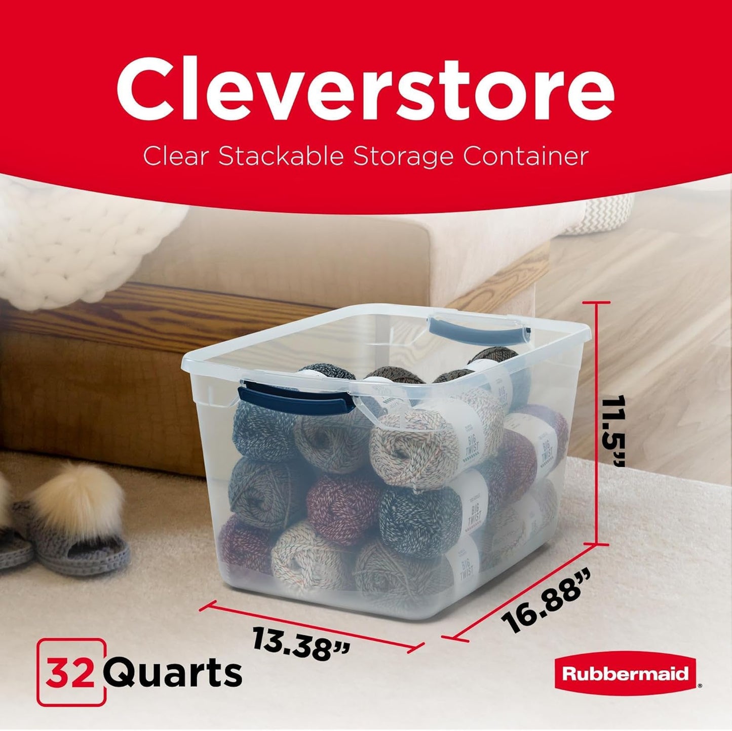 Rubbermaid Cleverstore Clear Storage Bins - 32 Qt, 6 Pack, Stackable with Lids for Home Organization
