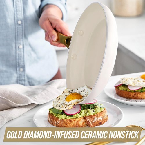 Blue Diamond 12" Nonstick Frying Pan - Diamond Infused Ceramic, PFAS & PTFE-Free, Dishwasher Safe, Induction Ready, White