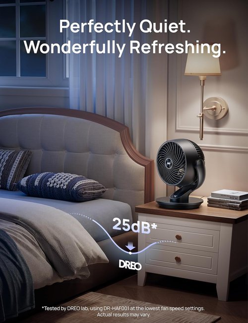 DREO 13-Inch Oscillating Table Fan - Ultra-Quiet Air Circulator with 120° Tilt & Remote Control | 4 Speeds, 75ft Airflow
