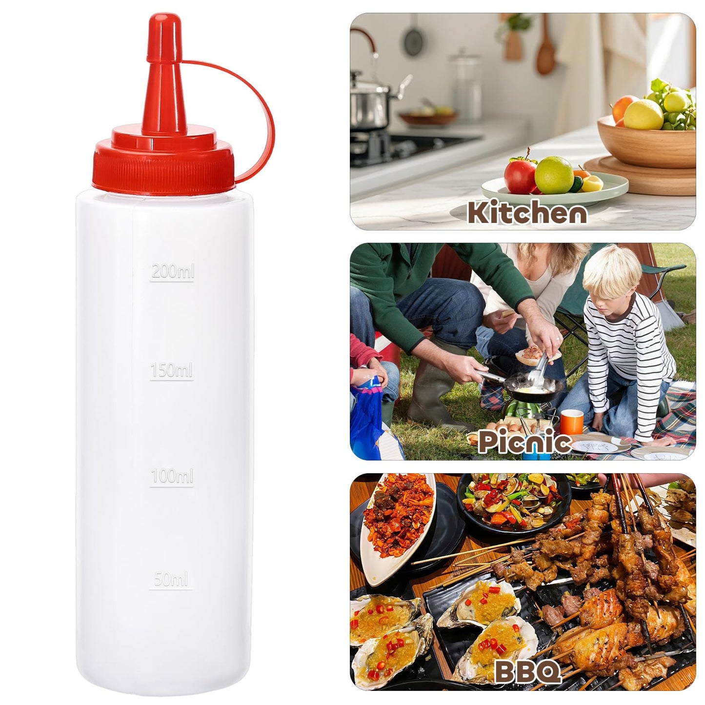 Katfort Condiment Squeeze Bottles Ketchup Dispenser, 2 Pack 8oz Squeeze Bottles for Liquids, Plastic Sauce Bottle with Cap Lid, Squirt Bottles for Sauces Liquids BBQ Dressing Pancake Art