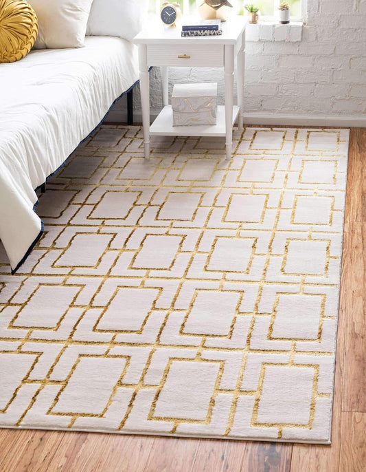 Marilyn Monroe Glam Collection Area Rug - Deco (3' 3" x 5' 3" Rectangle, White Gold/ Gold)