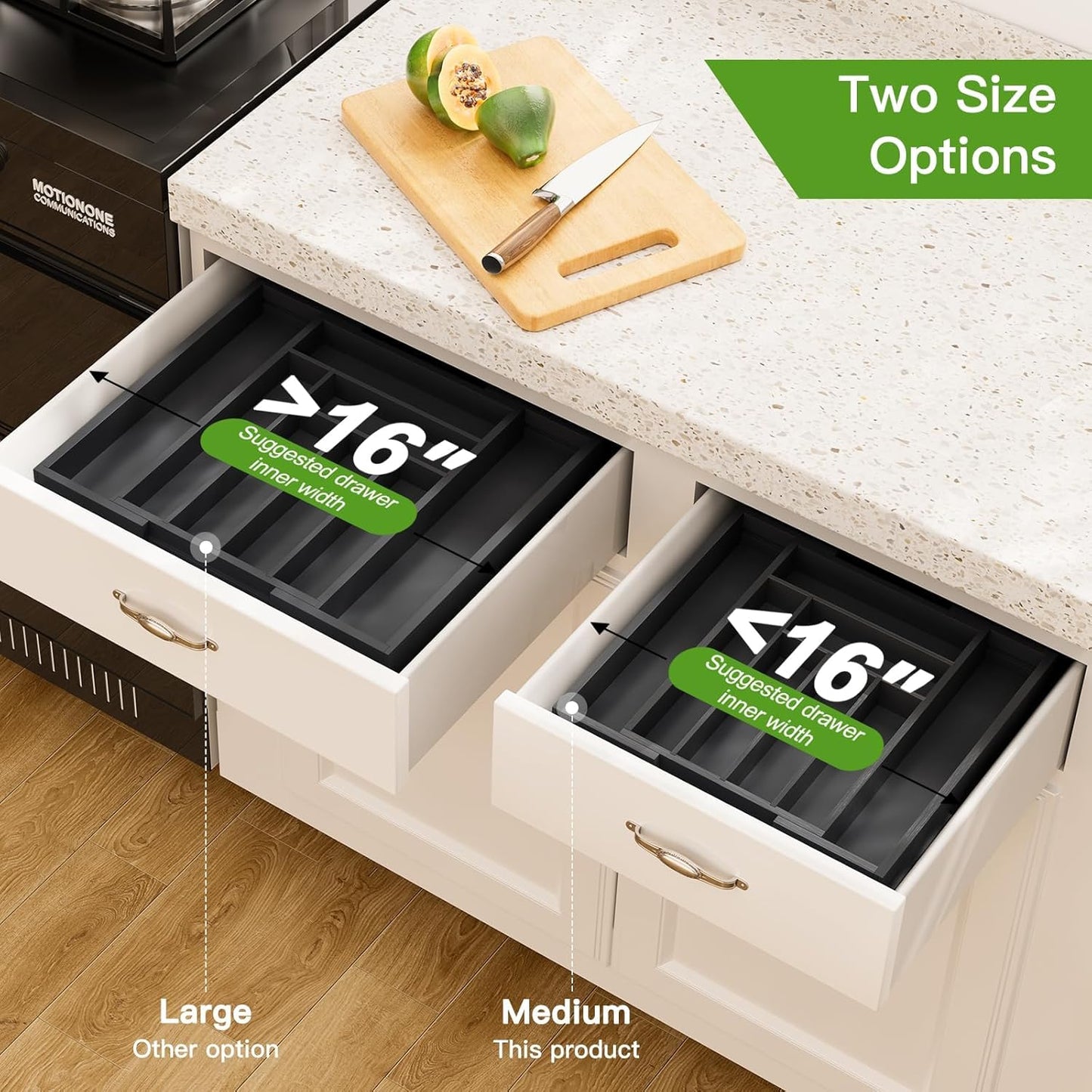 Pipishell Bamboo Drawer Organizer - Adjustable Utensil Holder with Wood Dividers | Black, Multi-Size