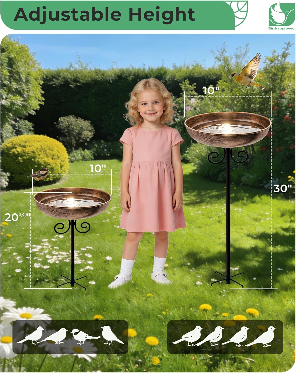 Small Metal Bird Bath - 10" Dia Bowl with Stake | Outdoor Garden Yard Decor, 0.4 Gallon