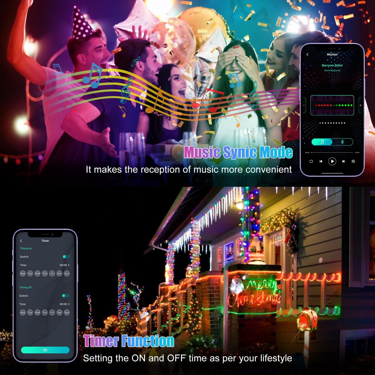 Electight Fairy Lights 66FT/20M, [APP & Remote Control] 200 LEDs RGB Smart IC Multicolor String Lights Indoor, Music/Voice Sync Color Changing, IP65 Waterproof String Lights for Bedroom, Party, DIY