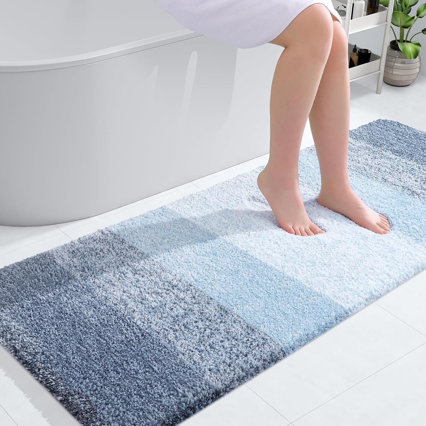 OLANLY Large Bath Rug Mat - Extra Soft Microfiber, Quick Dry, Machine Washable | 50x30, Blue