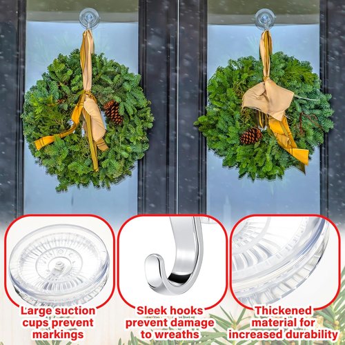 AceOrbit Suction Cup Wreath Hangers - Heavy Duty Clear Hooks for Glass Doors & Windows | 4 Pack