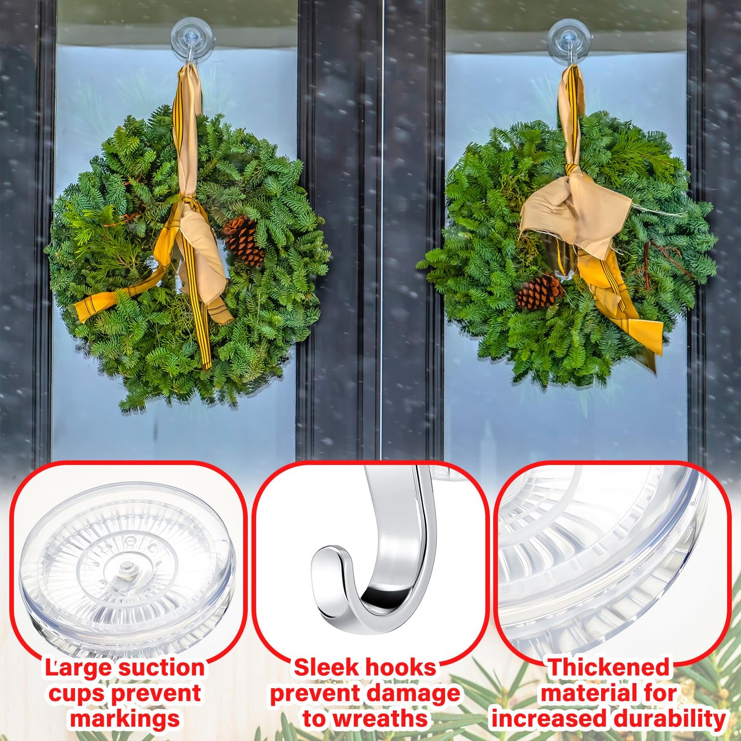 AceOrbit 4 Pack Suction Cup Wreath Hangers for Glass Front Door Heavy Duty Vacuum Suction Cup Hooks Removable Clear Wreath Holder for Window Kitchen Bathroom Shower Valentine's Decorations