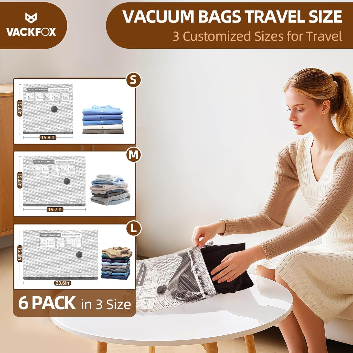 Skiennix Travel Vacuum Storage Bags - 6 Pack Carry-On Size for Luggage & Suitcase | 80% Space Saver