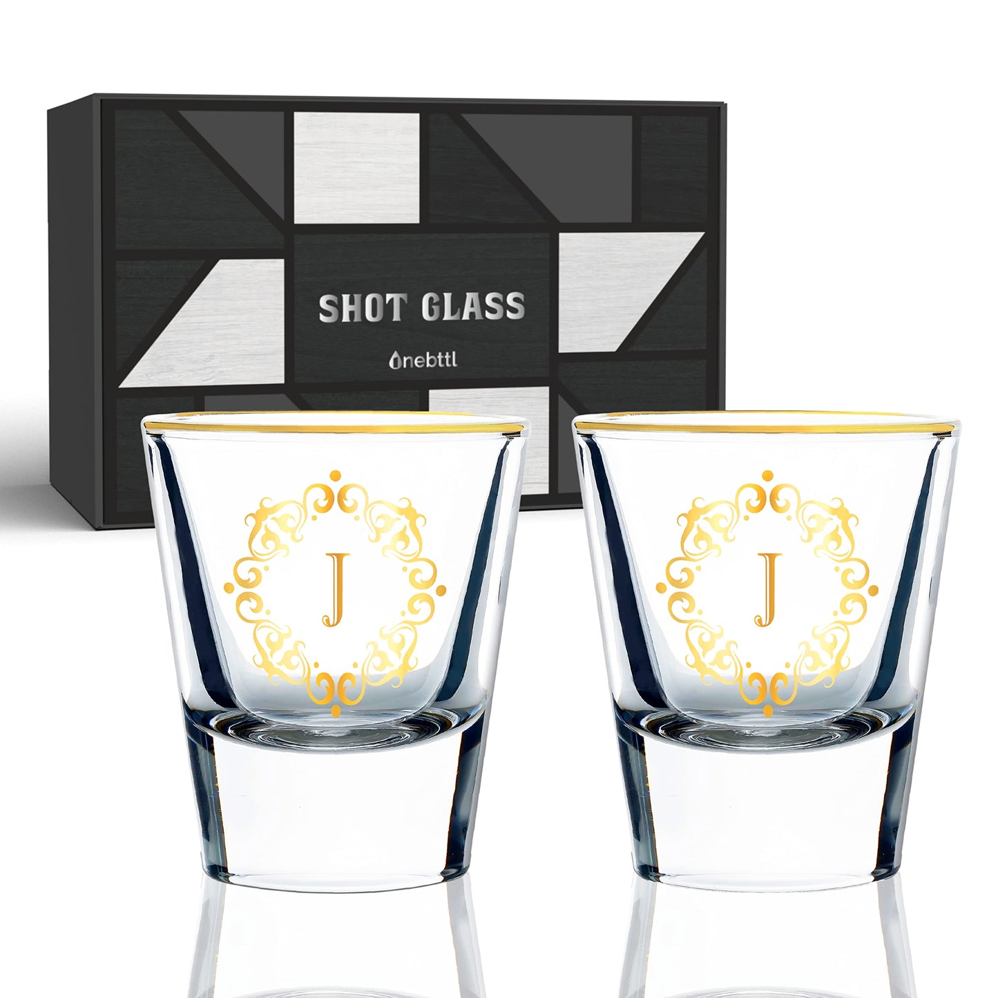 Personalized Shot Glass Set, Custom Gifts for Tequila, Vodka, or Whiskey Lovers, Birthday, Christmas Gifts for Him, Her, 2 Pack, with Initial J