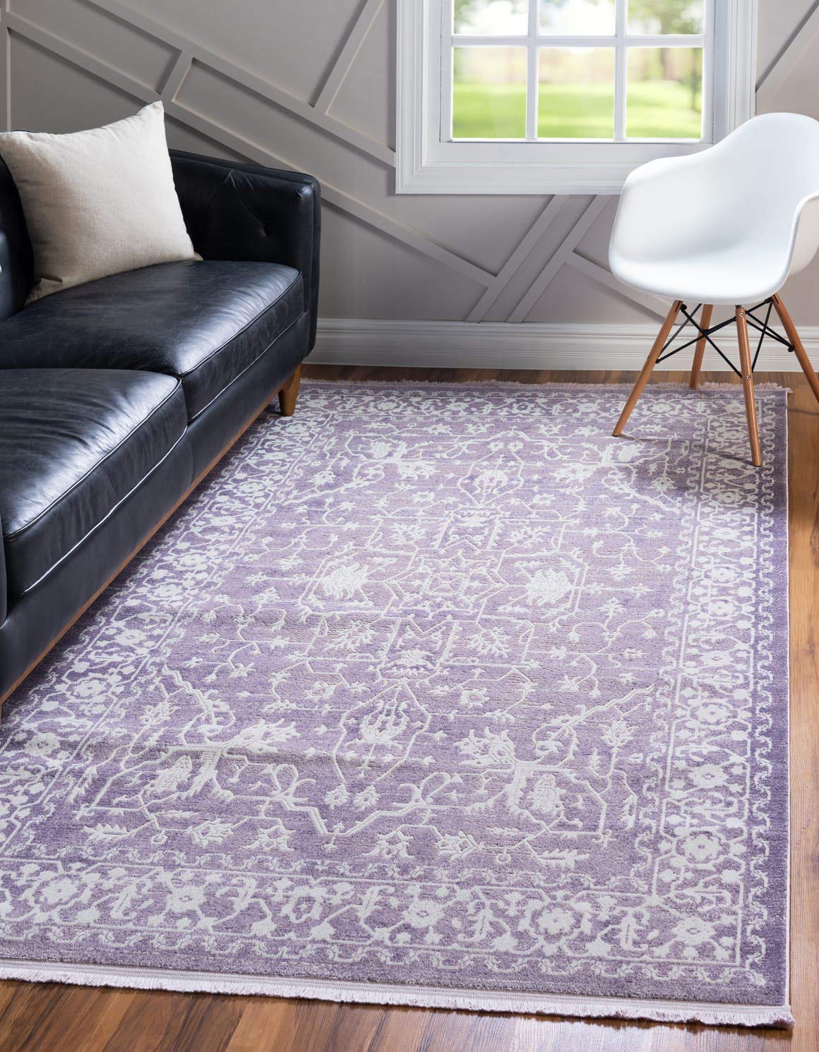 Unique Loom Traditional Classic Intricate Design Distressed Vintage Detail, Area Rug, 4 ft x 6 ft, Purple/Ivory