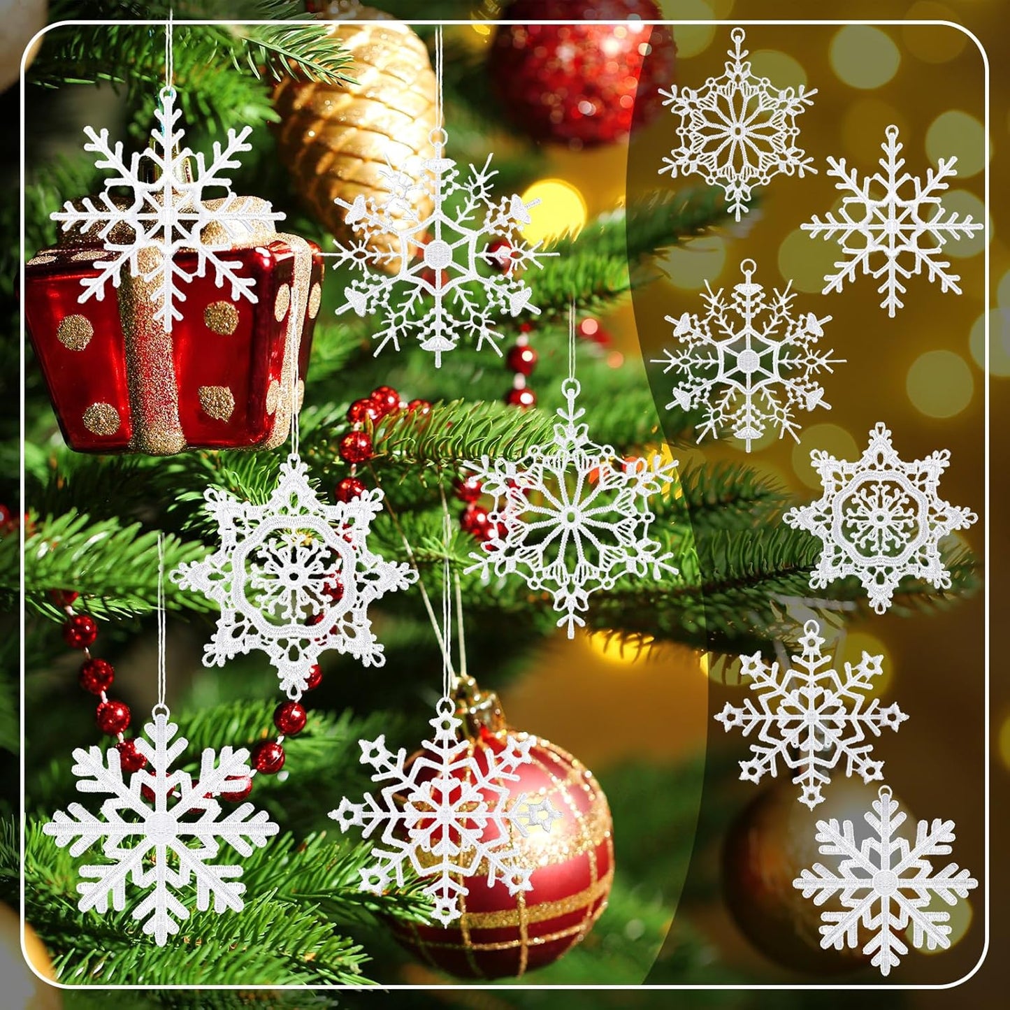 Lunmon Crochet Snowflake Ornaments - 48 Pcs Winter Hanging Decor for Christmas Tree & Holiday Parties | 6 Unique Styles