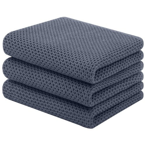 Homaxy 100% Cotton Waffle Weave Kitchen Towels, 3-Pack Ultra Soft Absorbent Dish Towels, Quick Drying Cleaning Towels, 13 x 28 Inches, Dark Grey