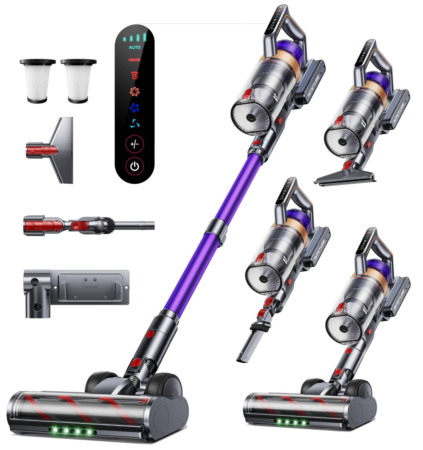 INTETURE Cordless Vacuum Cleaner, 650W 55KPA 70 Mins Vacuum Cleaners for Home, Anti-Tangle Stick Vacuum with Touch Screen, Wall Mount Charging, Upgraded Vacuum Cordless for Pet Hair/Carpet/Floors
