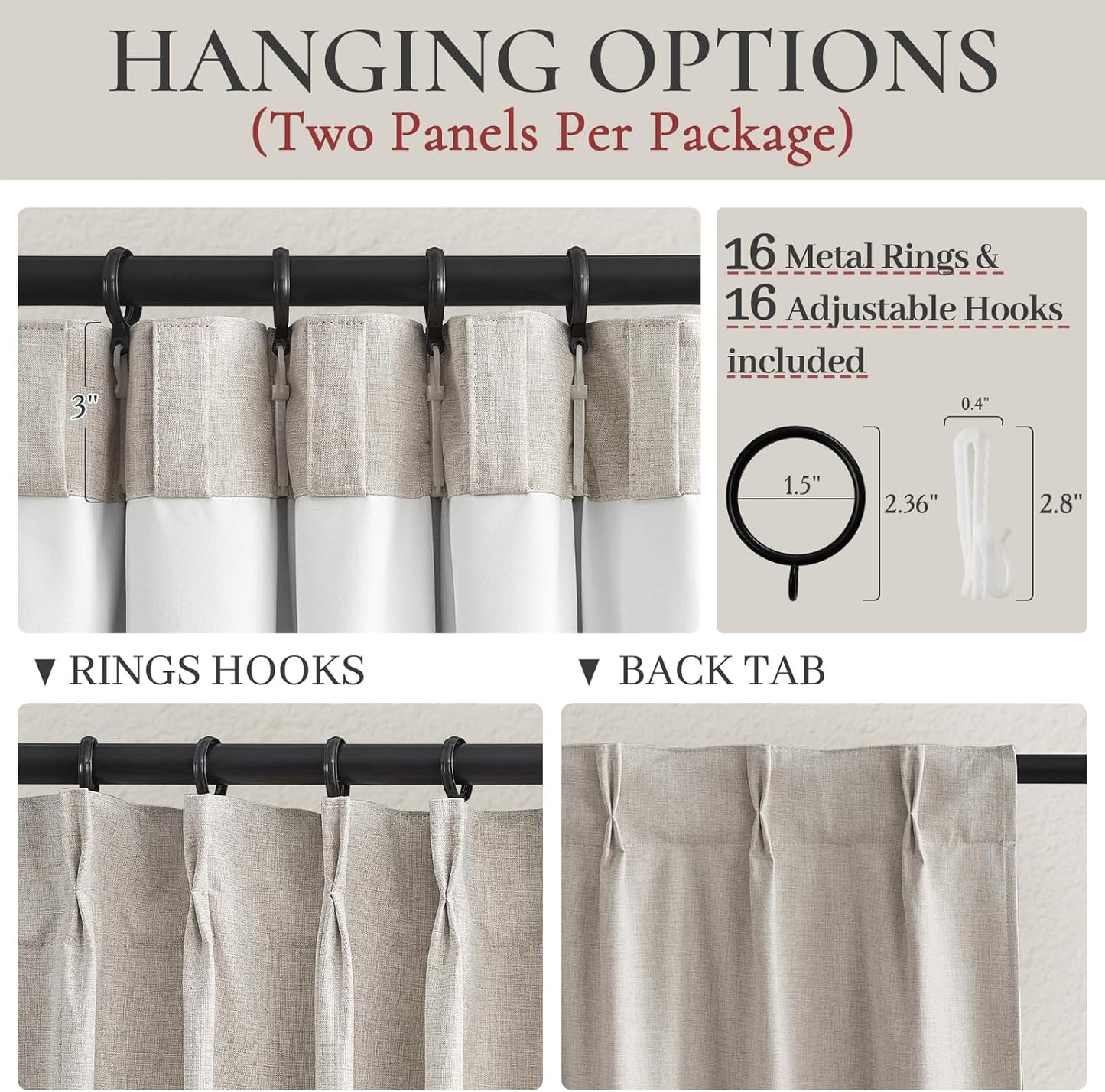 Skiennix Natural Linen Blackout Curtains - 96 Inch Long Thermal Insulated Drapes | 2 Panel Set in Neutral