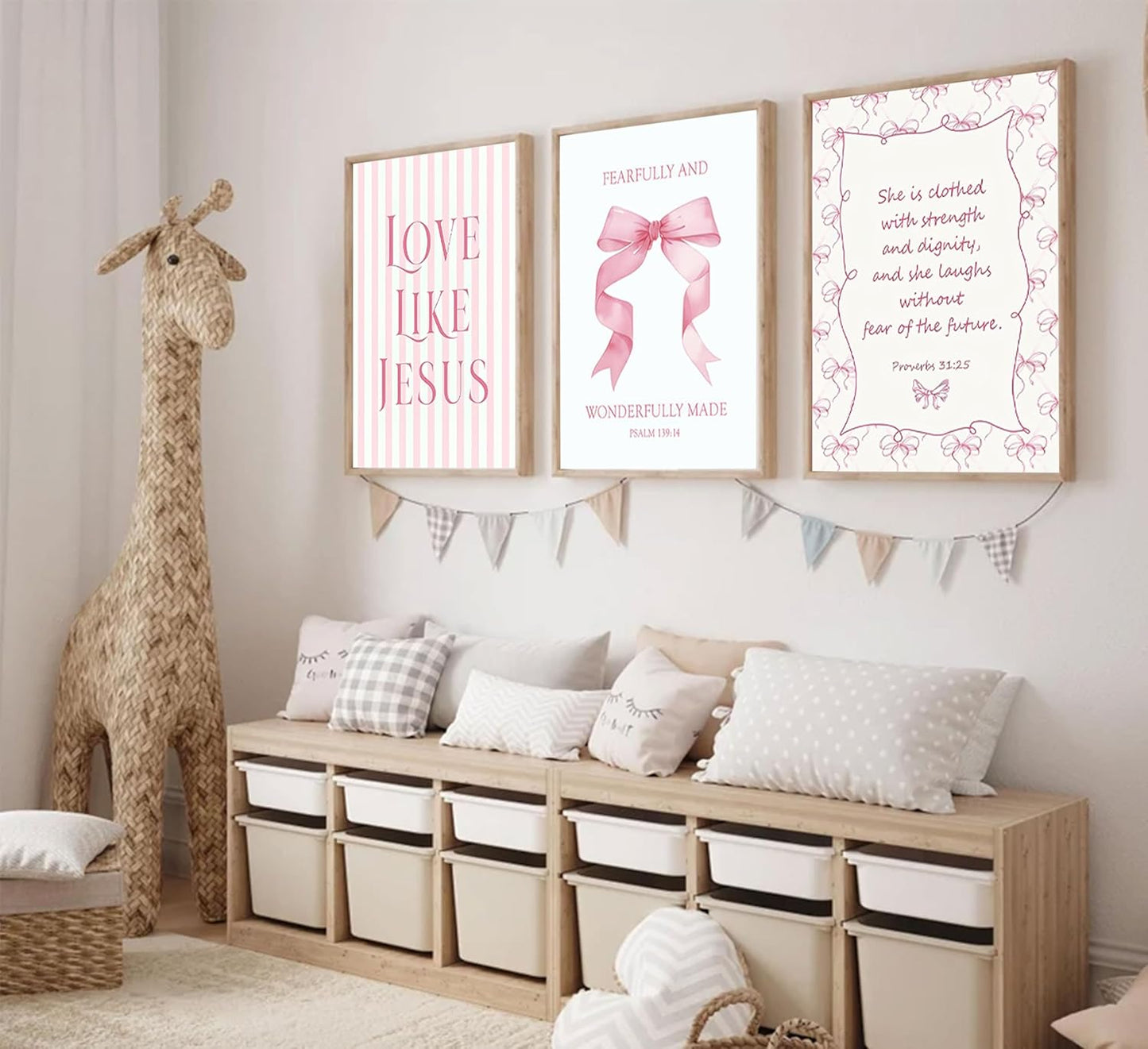Skiennix 3-Piece Pink Christian Wall Art - Inspirational Bible Verses Canvas Prints | 12x16in Unframed Decor for Teen Girls' Bedroom