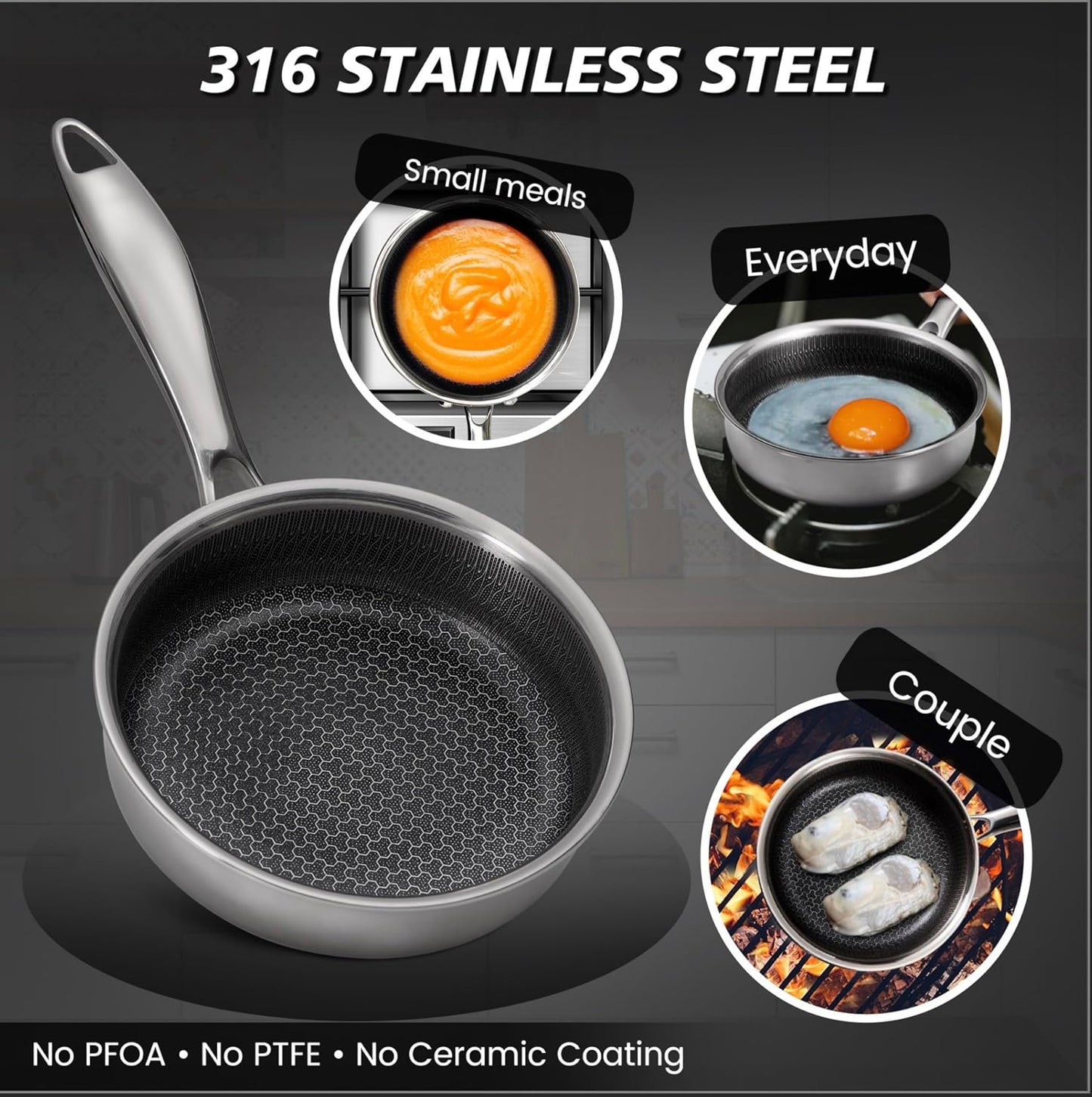 Stainless Steel Frying Pan - 6-Inch Tri-Ply Design for Controlled Cooking | Induction Compatible