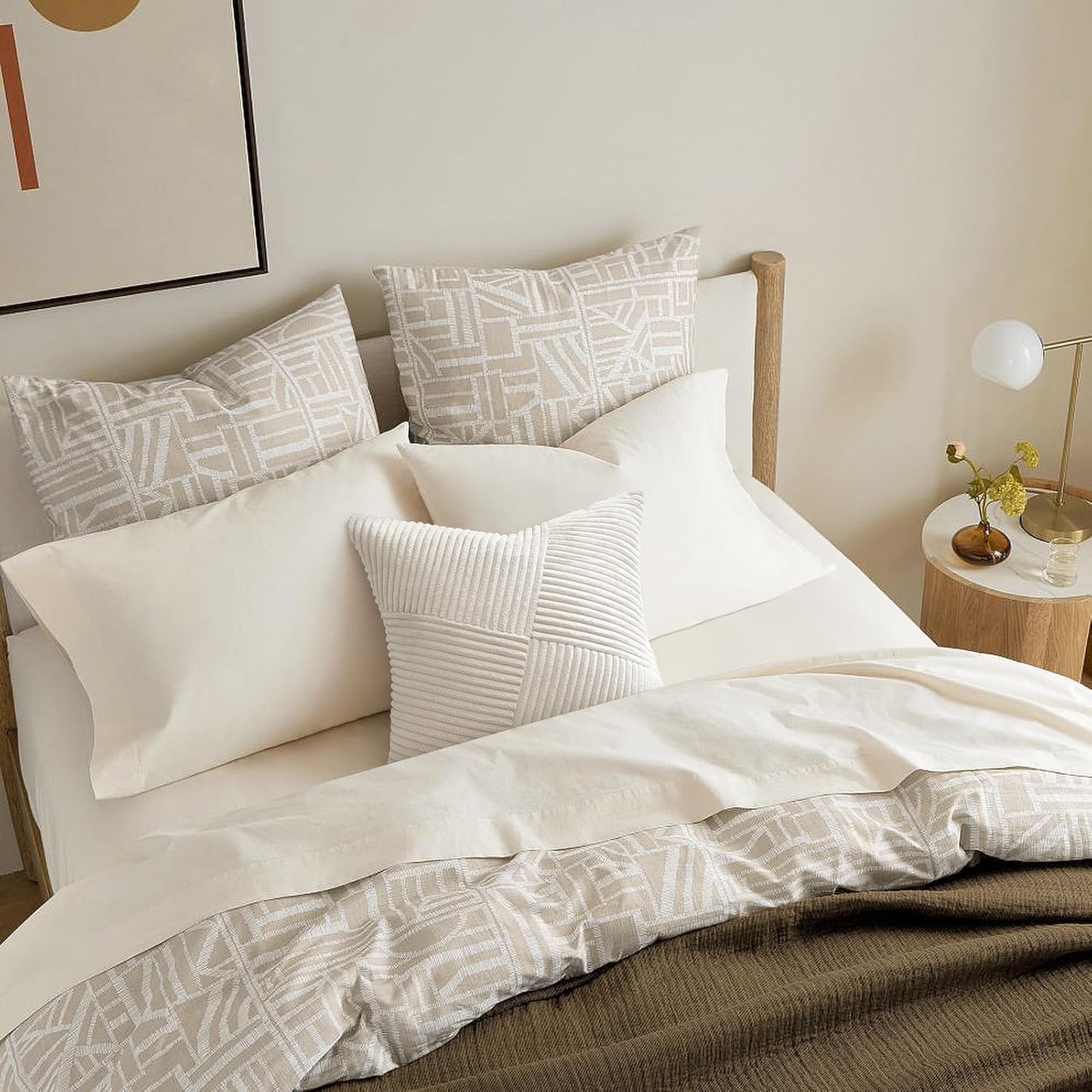 Topfinel Decorative Pillow Covers - Soft Corduroy Striped Patchwork | Set of 2, 12x12 Inch, Cream White