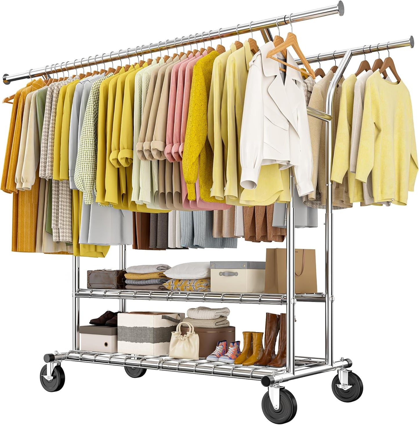 Raybee Heavy Duty Clothing Rack - 630 LBS Load Capacity | Rolling Metal Garment Rack for Storage