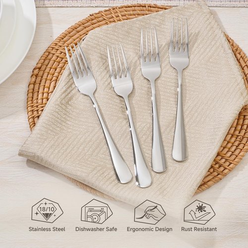 HIKAA 16-Piece Dinner Forks Set, 8-Inch 18/10 Stainless Steel Forks, Mirror Polished Dishwasher Safe Silverware Forks for Home, Restaurant, Party