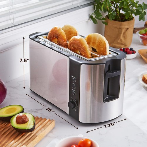 Elite Gourmet ECT-3100 4-Slice Long Slot Toaster | Extra Wide Slots for Bagels, Sourdough & Texas Toast | 6 Browning Settings | Reheat, Defrost & Cancel | Built-In Warming Rack | Stainless Steel