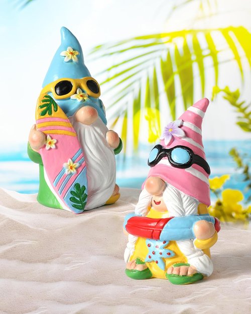 iStatue Pool Gnomes - 2PCS Funny Hand-Painted Resin Statues | Beach Decor with Surfboard & Sunglasses