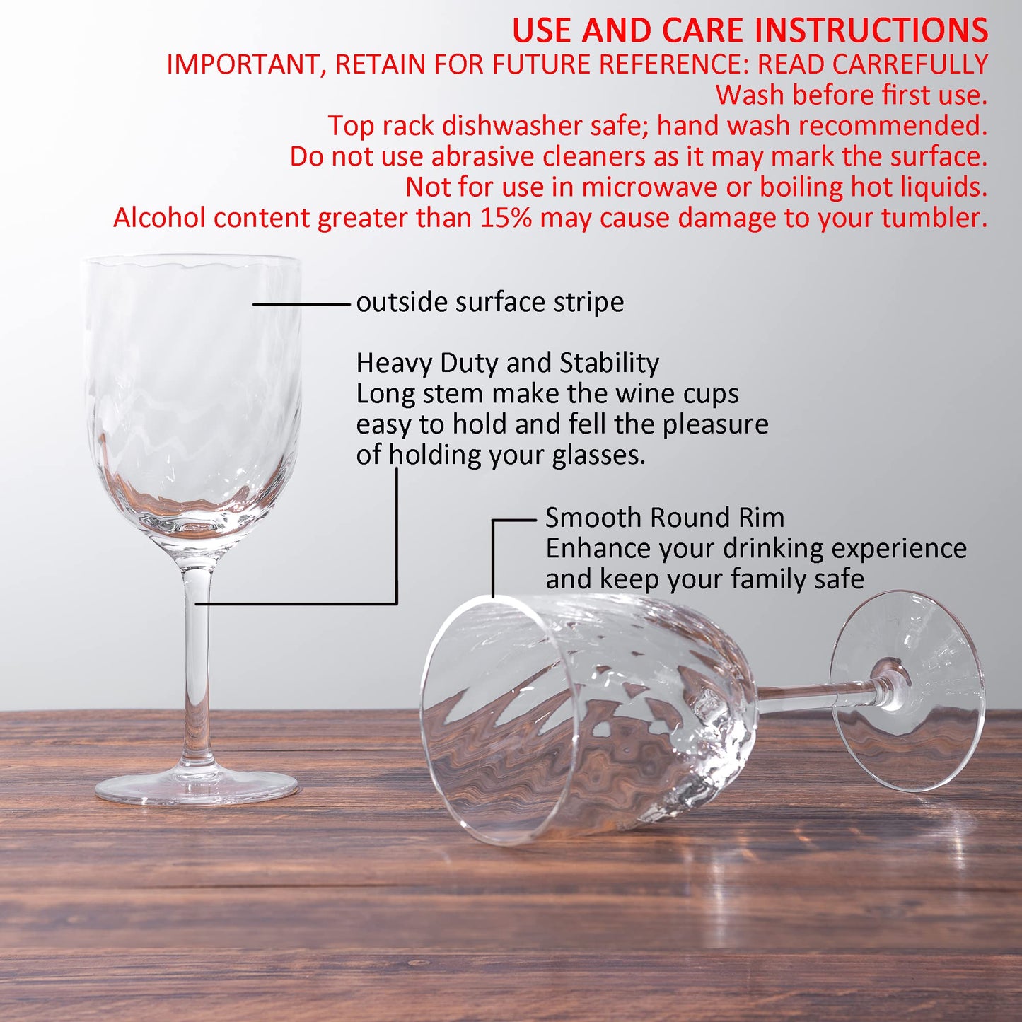 KOXIN-KARLU Unbreakable Classic 14 ounce All-Purpose Plastic Stem Wine Glasses Acrylic Glasses, Set of 6 Clear