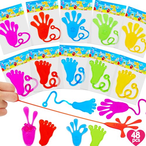 48pcs Sticky Hands Feet for Kid Easter Egg Filler Party Favor Goodie Bag Stuffer Treasure Box Toy Class Prize Student Return Gift Bag Easter Basket Stuffer Bulk Toy Pinata Filler Slap Hand Supplies