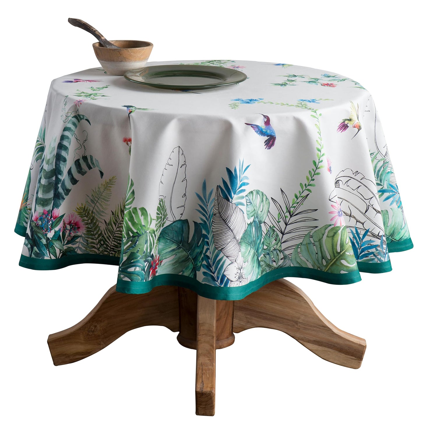 Maison d' Hermine Table Cloth Round Table 100% Cotton 69 Round Inches Tablecloth Reusable Decorative for Dining Kitchen Room Farmhouse Home Gifts for Mothers Day Spring Summer - Tropiques