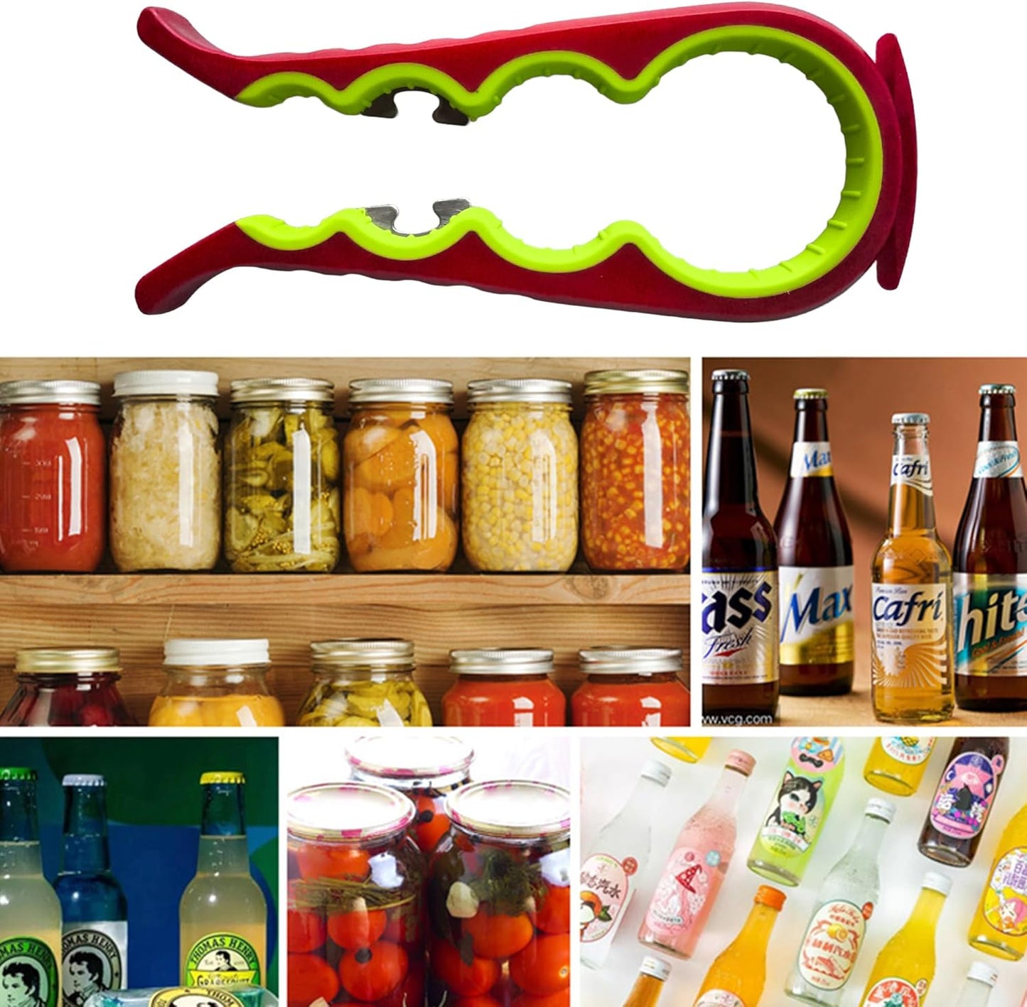 Skiennix 5-in-1 Jar Opener - Non-Slip Easy Grip Tool for Weak Hands | Red Color for Stubborn Lids