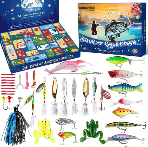 Fishing Advent Calendar 2026 - 24 Days of Christmas Countdown Fishing Lures & Tackle Kit for Bass & Trout | Perfect Gift for Dad, Husband, or Boyfriend