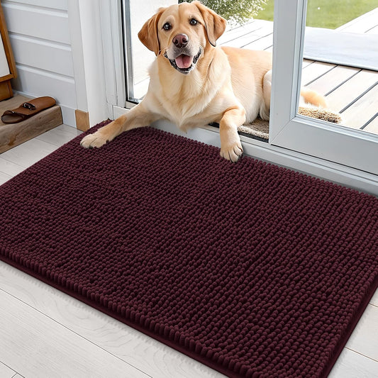 OLANLY Dog Door Mat - Absorbent Non-Slip Washable Chenille Mat for Muddy Paws | 35x24 Inches, Russet