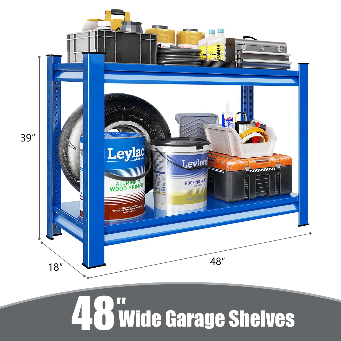 Rufokisa Garage Shelving Heavy Duty，Large Loads Adjustable Garage Storage Shelves, Metal Storage Racks and Shelving Units, Utility Rack Shelves,48”W x 18”D x 39”H,Blue