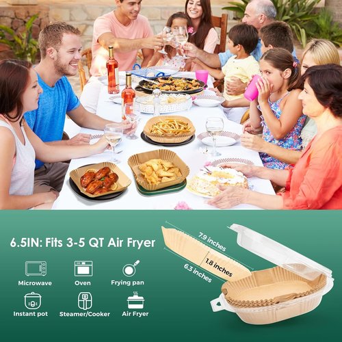 Air Fryer Paper Liners - 125 Pcs Disposable Parchment Paper for Oilproof Cooking | 6.5 Inch Square