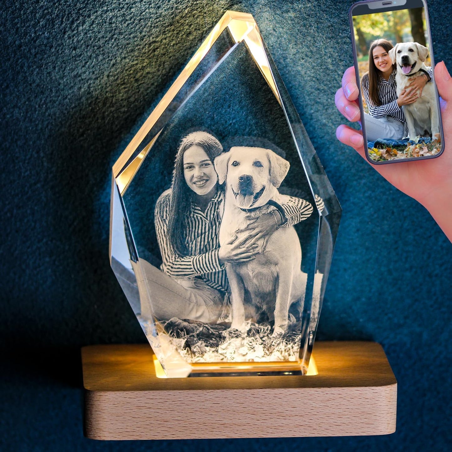 Skiennix 3D Crystal Dog Memorial Photo Frame - Personalized Engraved Keepsake Gift | Pet Remembrance