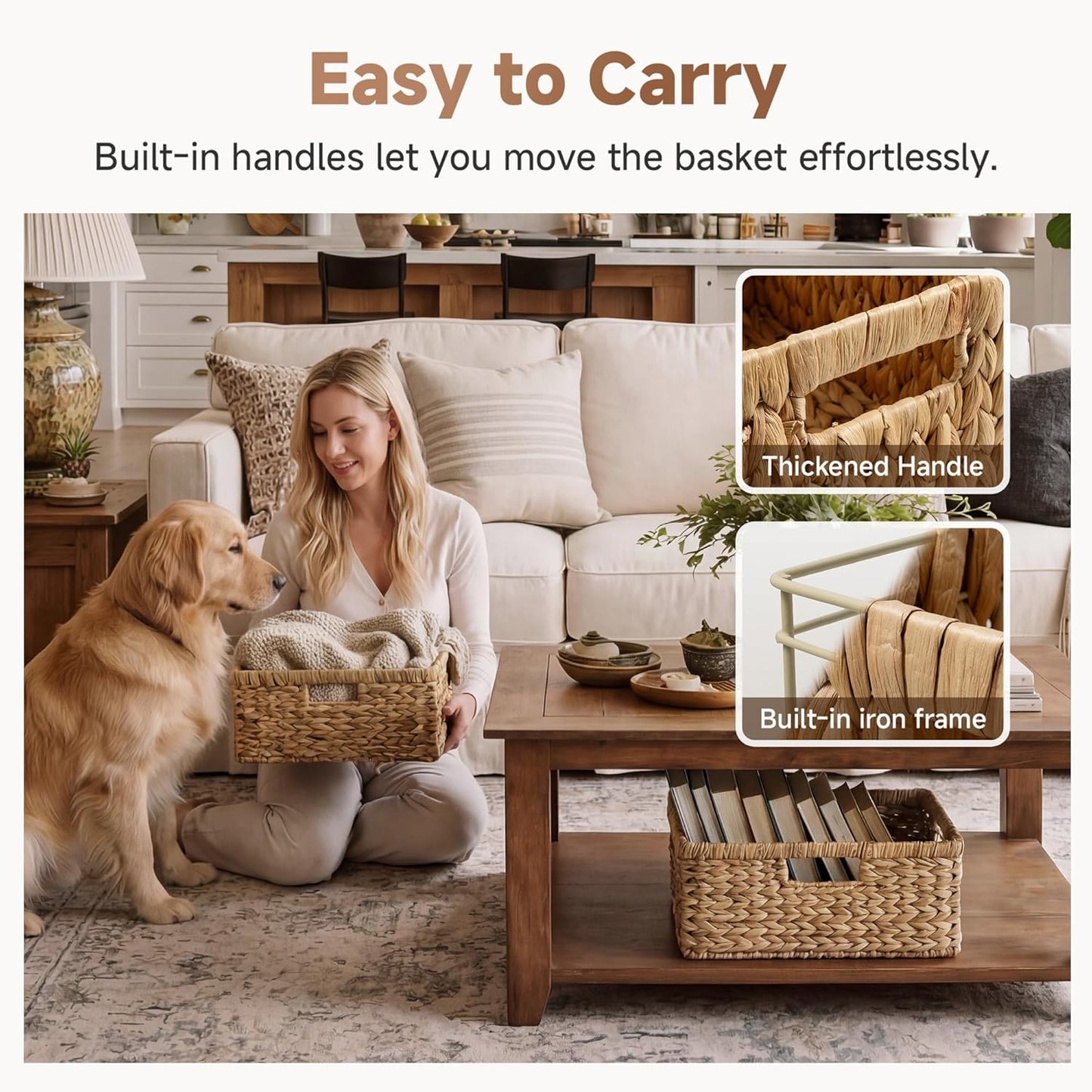 StorageWorks Large Wicker Basket - Water Hyacinth Storage Solution with Built-In Handles | 1 Pack