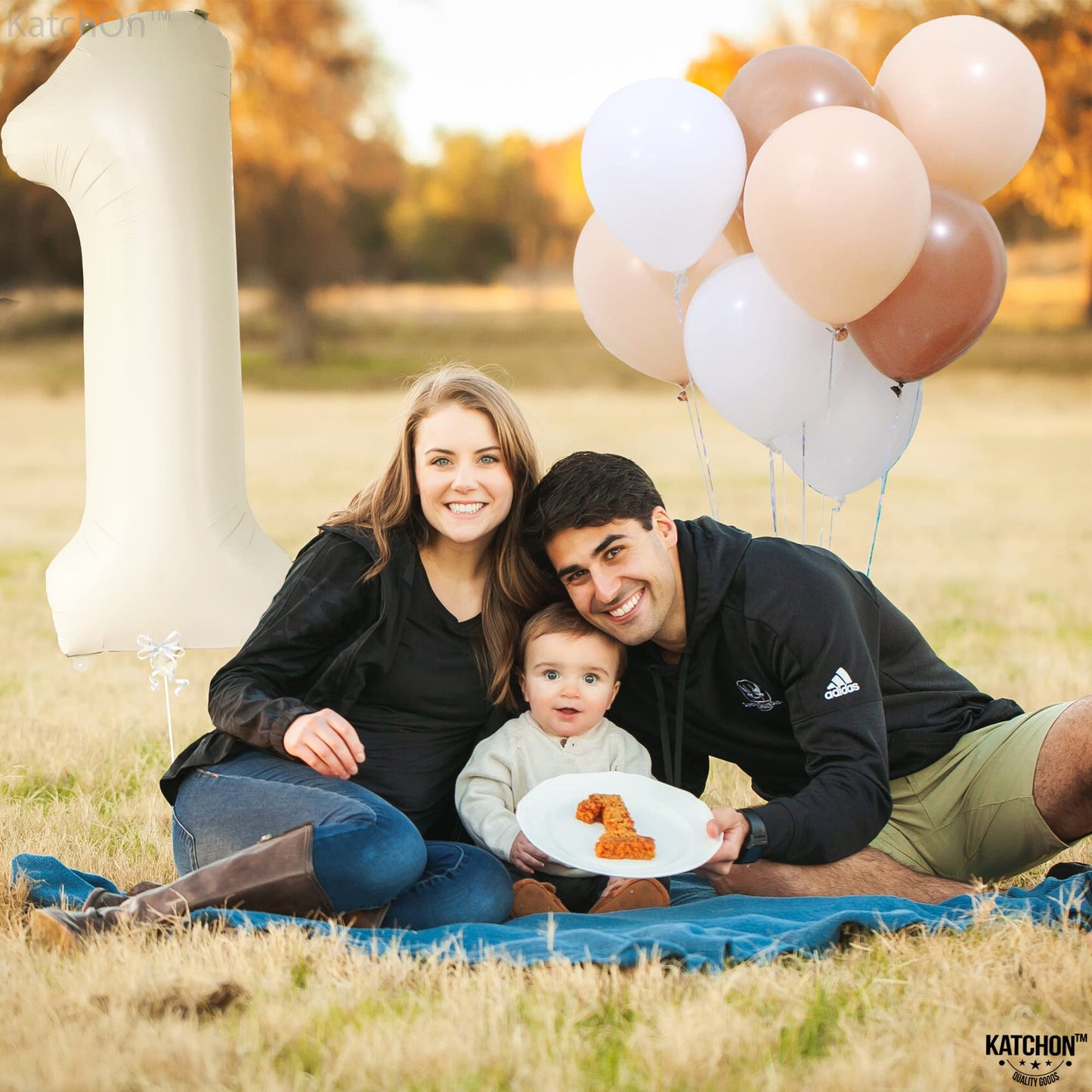 KatchOn, Cream Number 1 Balloons for 1st Birthday - Giant 40 Inch | One Balloon for First Decoration | 1 Balloon Number For The Big One Birthday Decorations | 1st Happy Anniversary Decorations