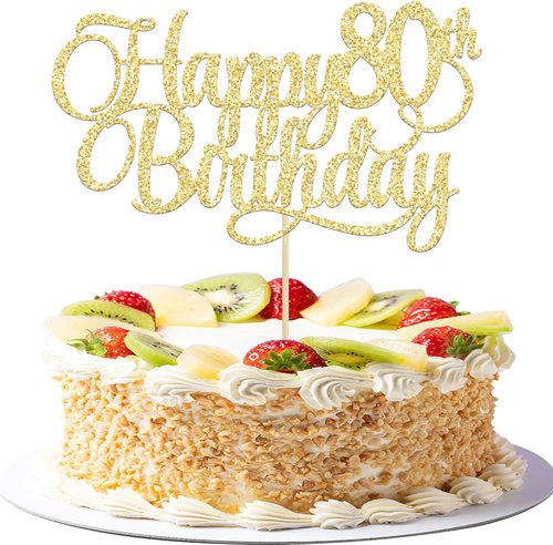 Happy 80th Birthday Cake Topper - Gold Glitter Number 80 for Celebrating Eighty Years | Party Decoration