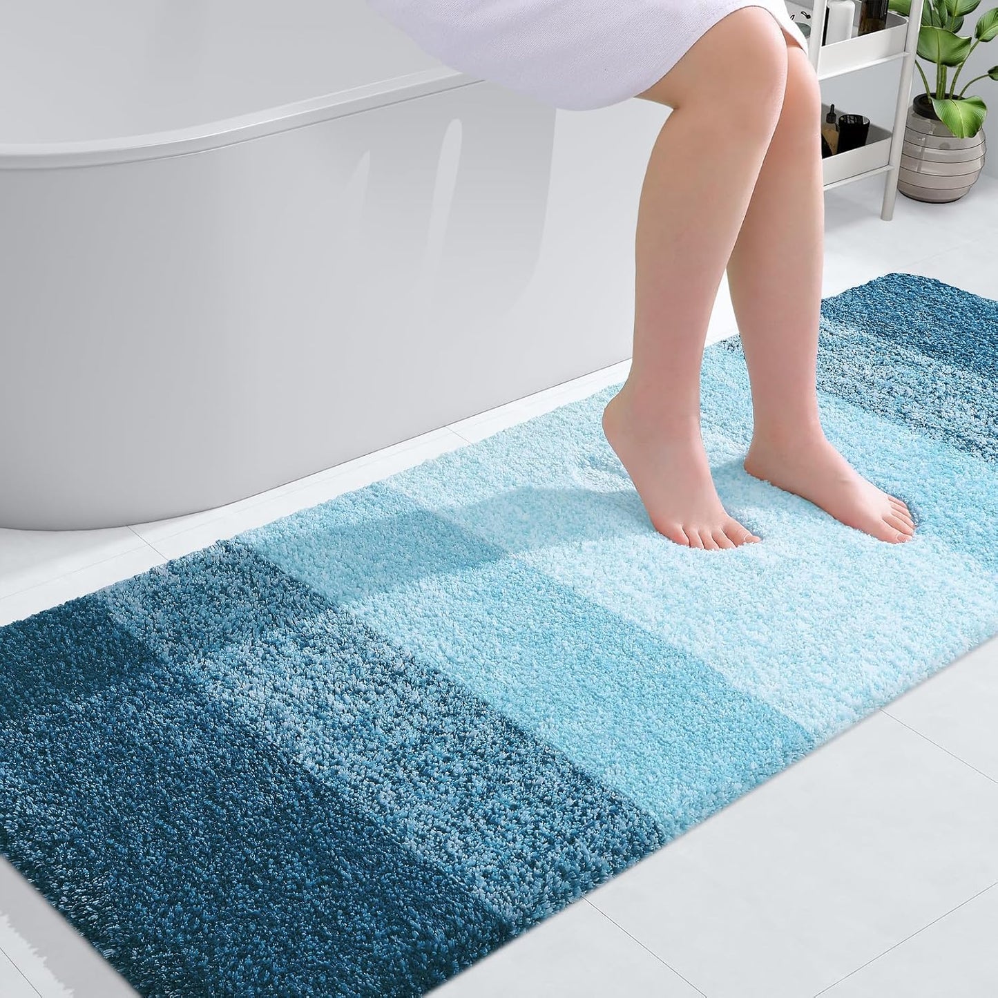 OLANLY Bathroom Runner Rug - Extra Soft Microfiber Mat with Rubber Backing | Quick Dry, Washable, 59x24 in Peacock Blue