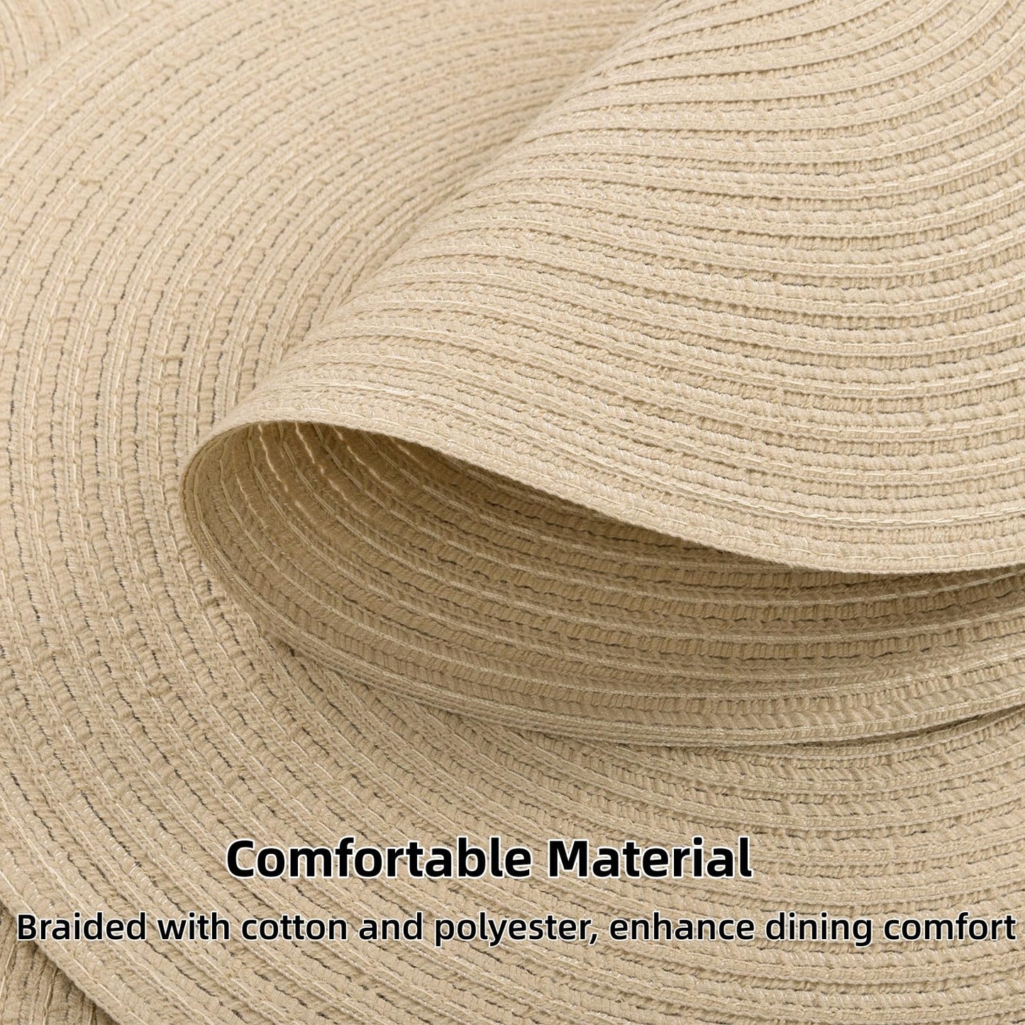 SHACOS 15 inch Round Braided Placemats Set of 6 Cotton Polyester Heat Resistant Table Mats Washable Place Mats for Dinner Party Table Decoration (Light Beige, 6)