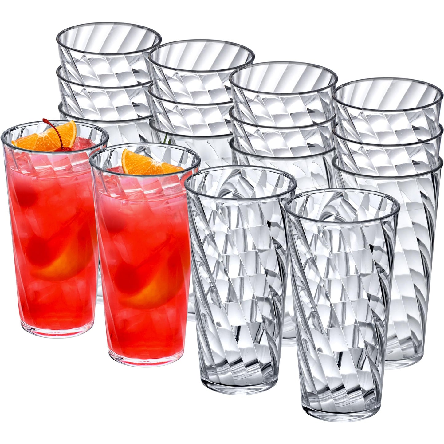 Amazing Abby - Glacier - 18-Ounce Plastic Tumblers (Set of 16), Plastic Drinking Glasses, All-Clear Reusable Cups, Stackable, BPA-Free, Shatter-Proof, Dishwasher-Safe
