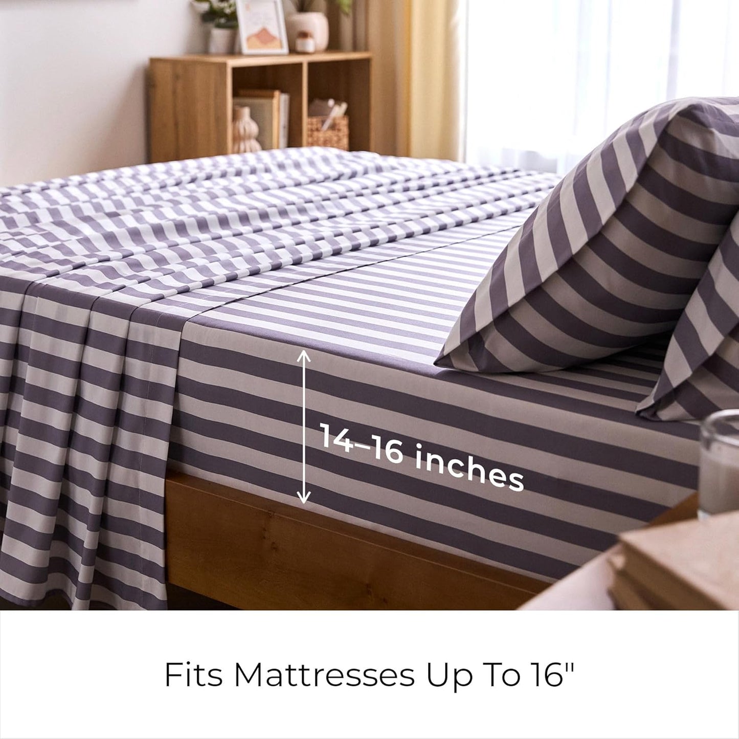 Mellanni King Sheets Set - 4 PC Hotel Luxury Bedding | Extra Soft, Cooling, Wrinkle-Resistant (King, Oxford Stripe Hazy Lilac)
