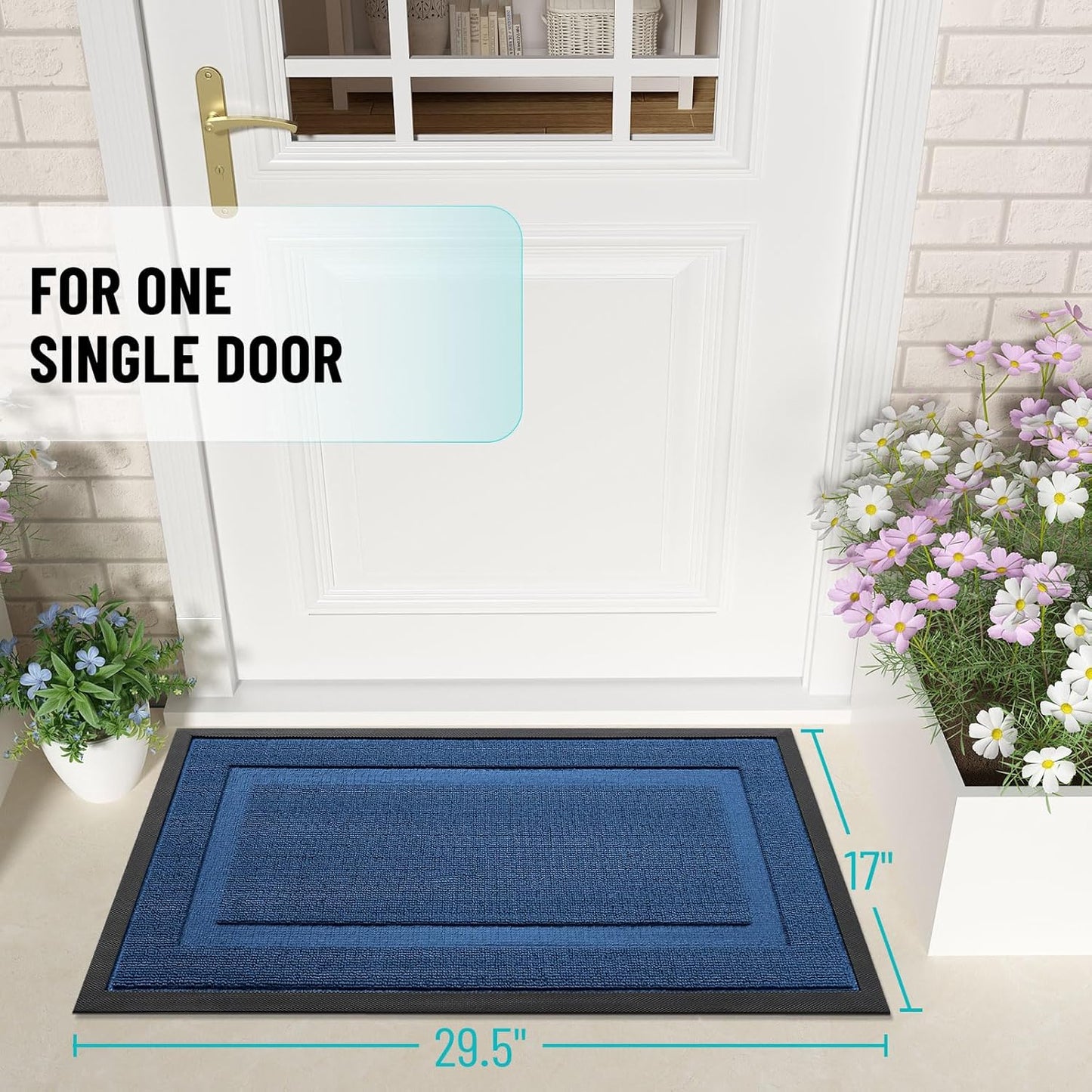 OLANLY Waterproof Front Door Mat - All-Season Indoor/Outdoor Doormat, Easy Clean, 29.5x17, Navy Blue