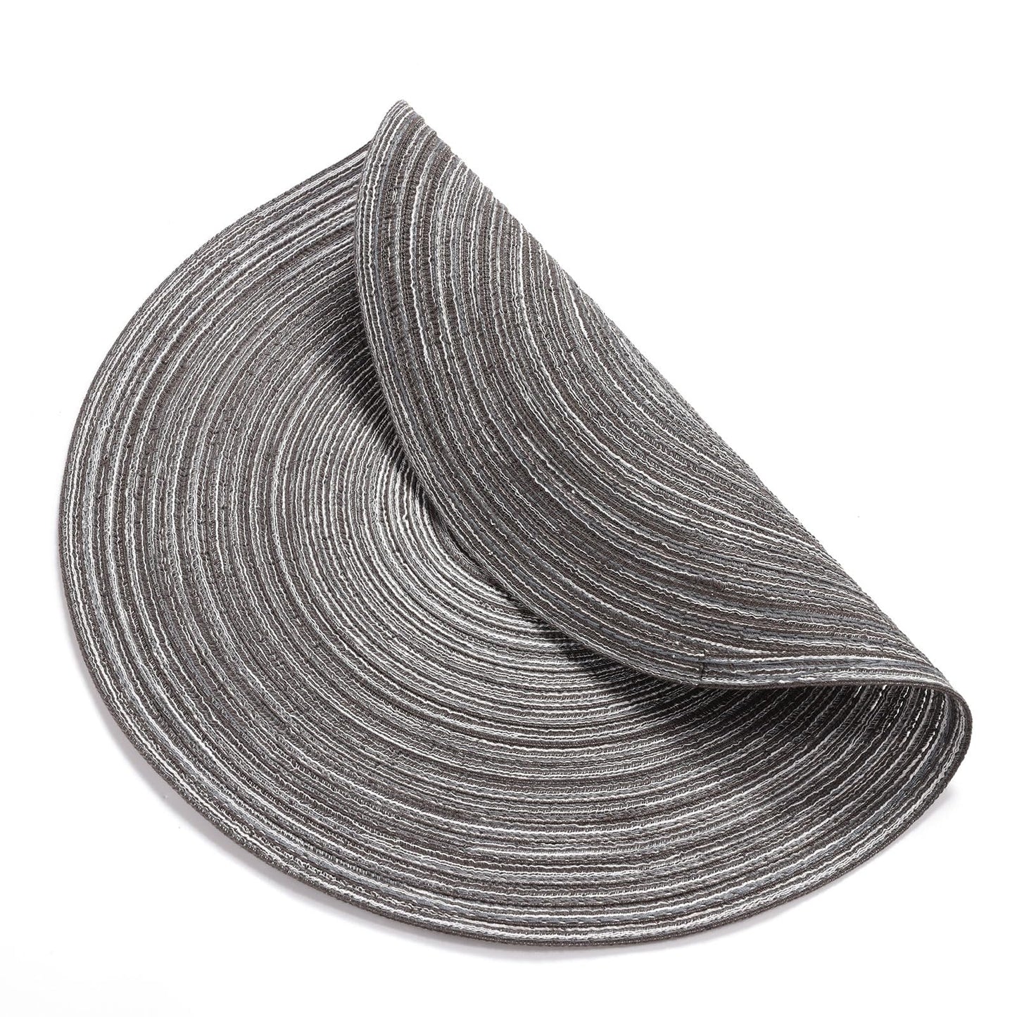 SHACOS Round Braided Placemats Set of 8 Round Table Mats for Dining Tables Non Slip Washable (Black Grey, 8)