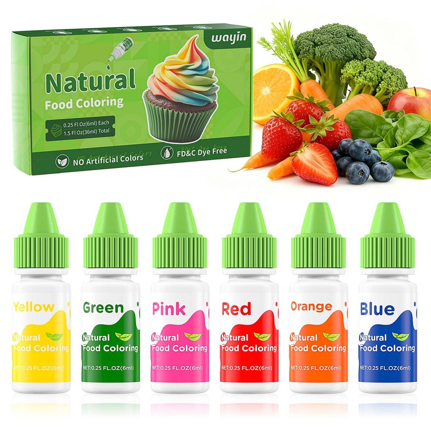 Natural Food Coloring Liquid Set - 6 Vibrant Color Food Grade