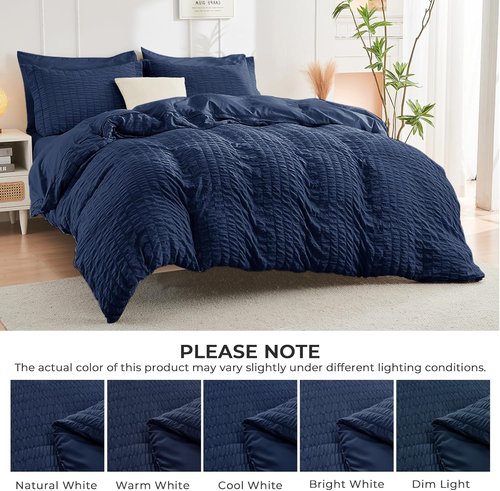 HYMOKEGE Twin Comforter Set - Navy Blue Seersucker 5-Piece Luxury Bedding Set | All-Season Comfort