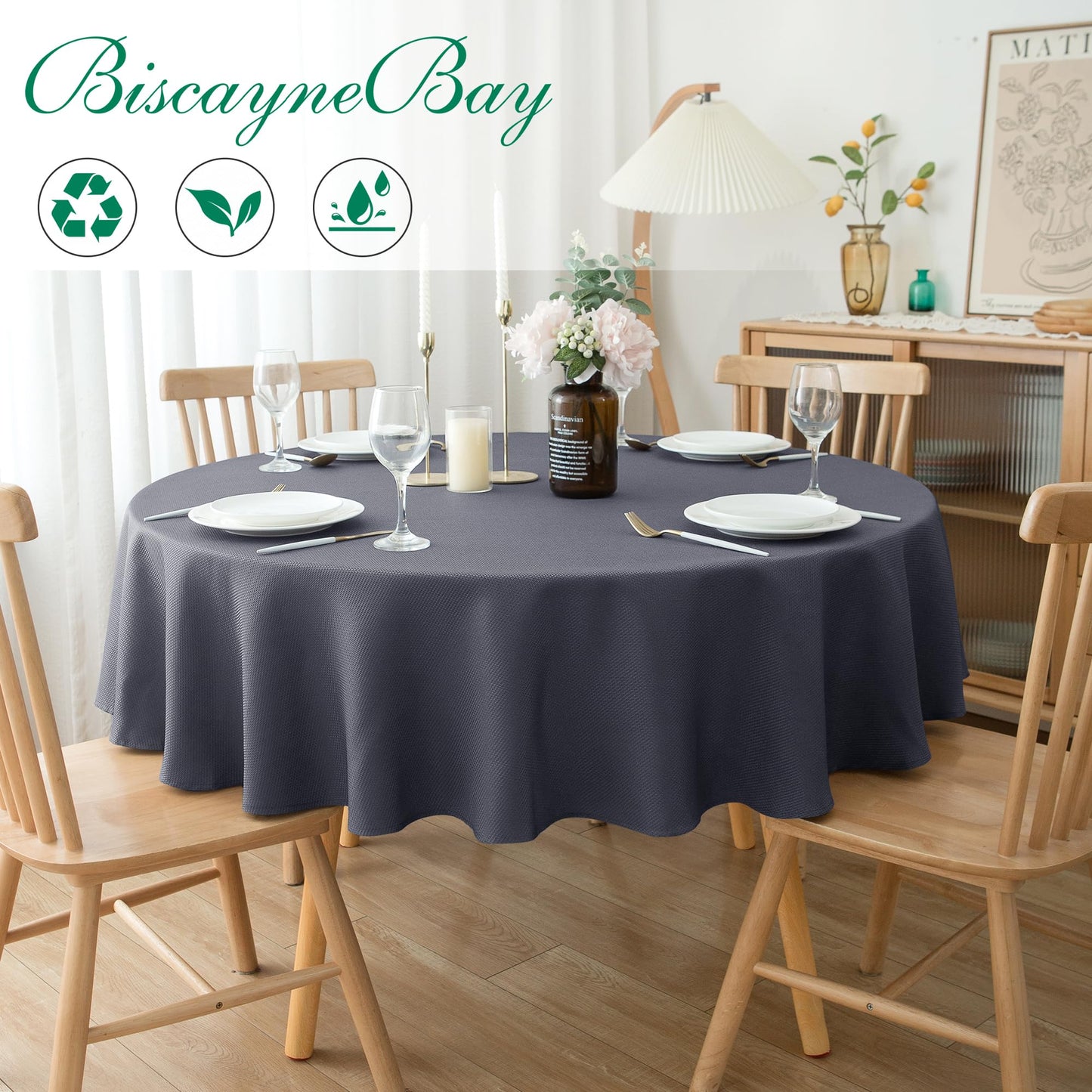 Biscaynebay Textured Fabric Round Tablecloths 70", Dark Grey Water Resistant Washable Table Cloth Circle Folding Table Covers for Dining, Kitchen, Wedding, Parties etc